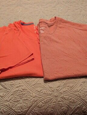 Coral Crew and Orange V-Neck Tops - Double Pack